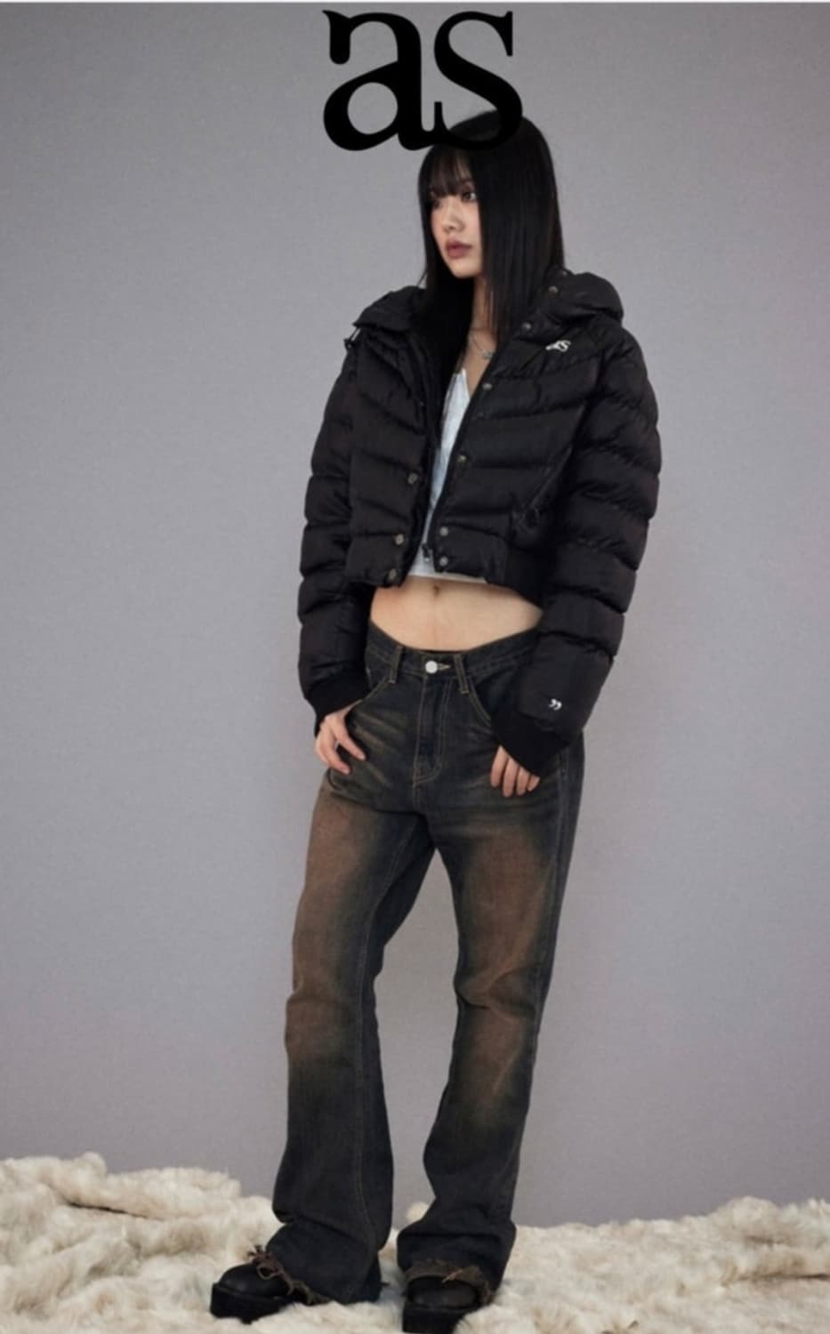 (공홈품절)y2k 애즈온 크롭 숏 푸퍼 자켓 블랙 상품이미지1