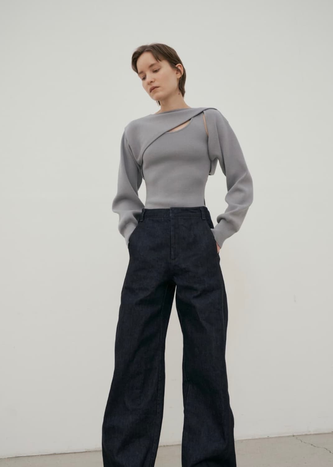 에핑글러 볼레로 세트 니트 데님그레이 상품이미지2