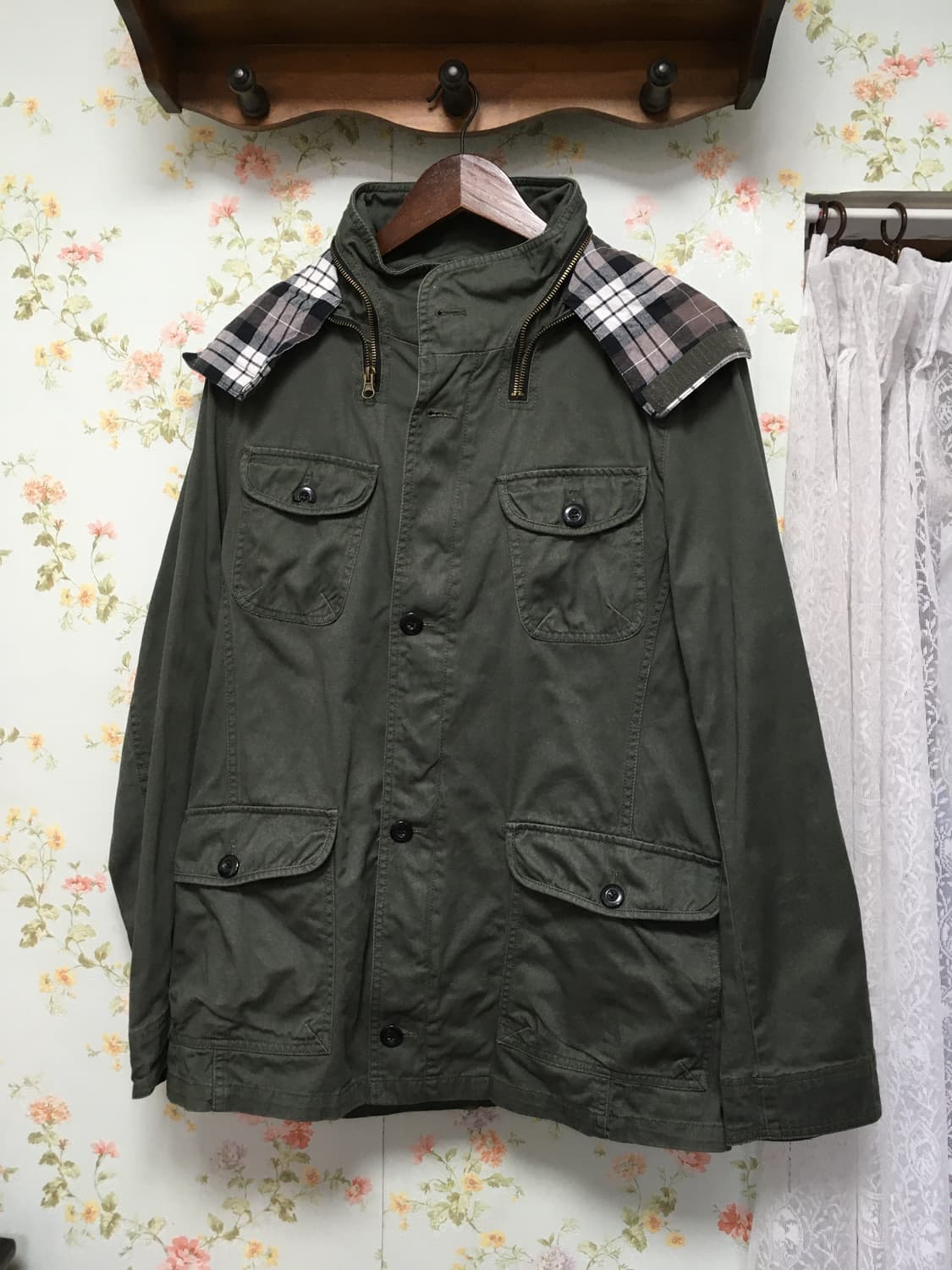 체크 후드 레이어드 자켓 상품이미지1