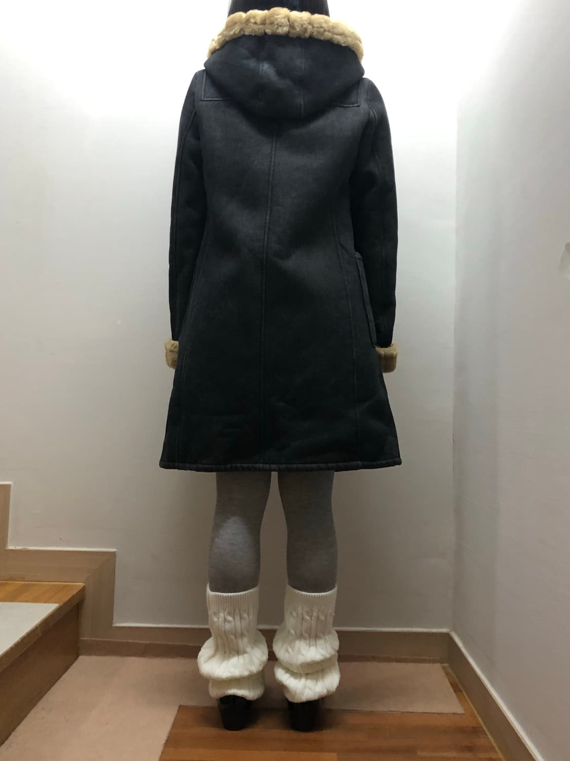 빈티지 블랙 베이지 퍼 더플 코트 상품이미지7