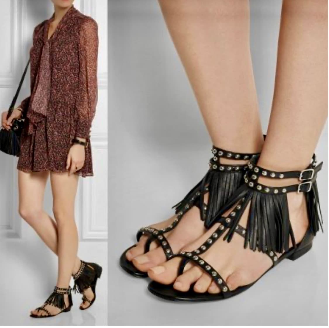 생 로랑Saint Laurent스터드 프린지 가죽 플랫 샌들 (36.5) 상품이미지9