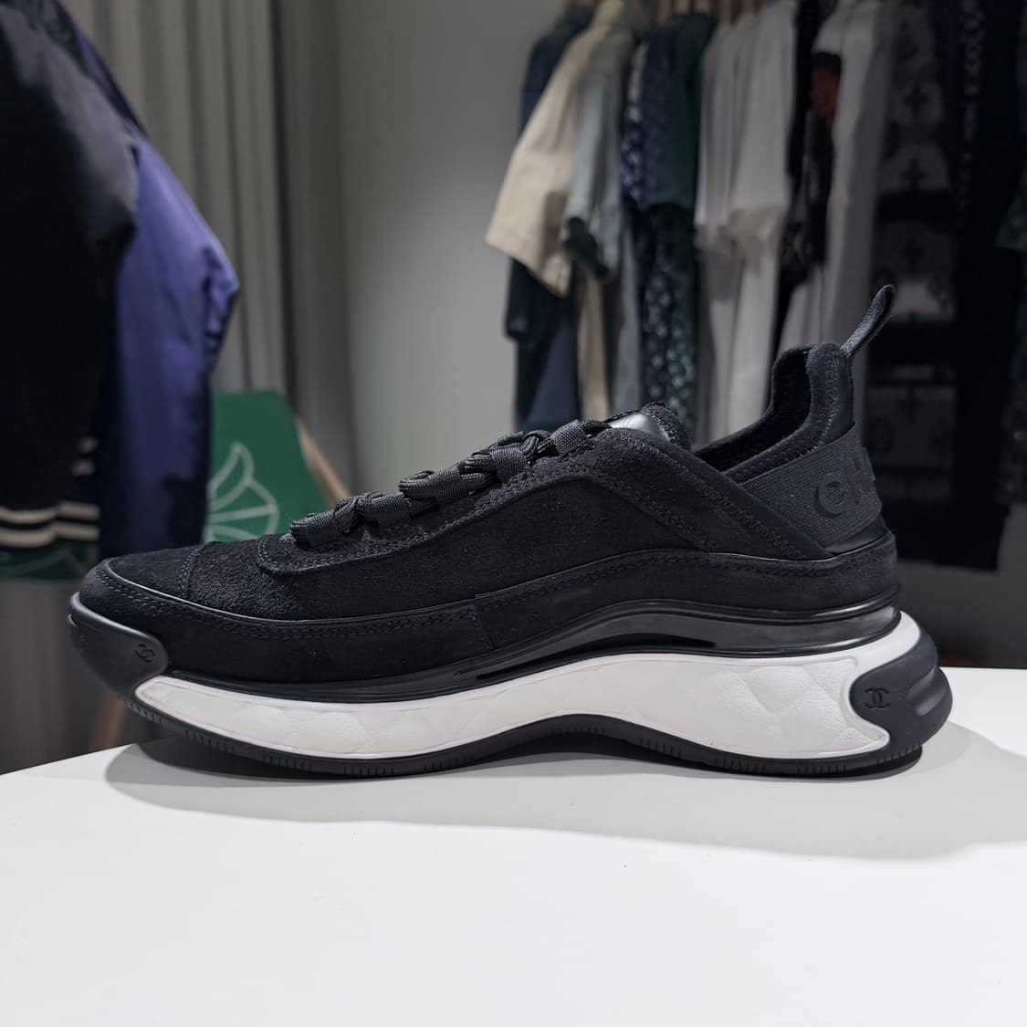 (A/40) / 샤넬 믹스드 파이버 패브릭 스웨이드 스니커즈 블랙 상품이미지6