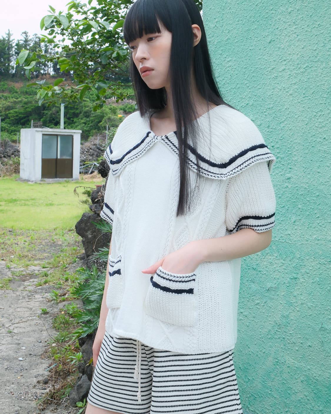 [새상품] fletta(플레타) 세일러 카라 케이블 니트 가디건 상품이미지2