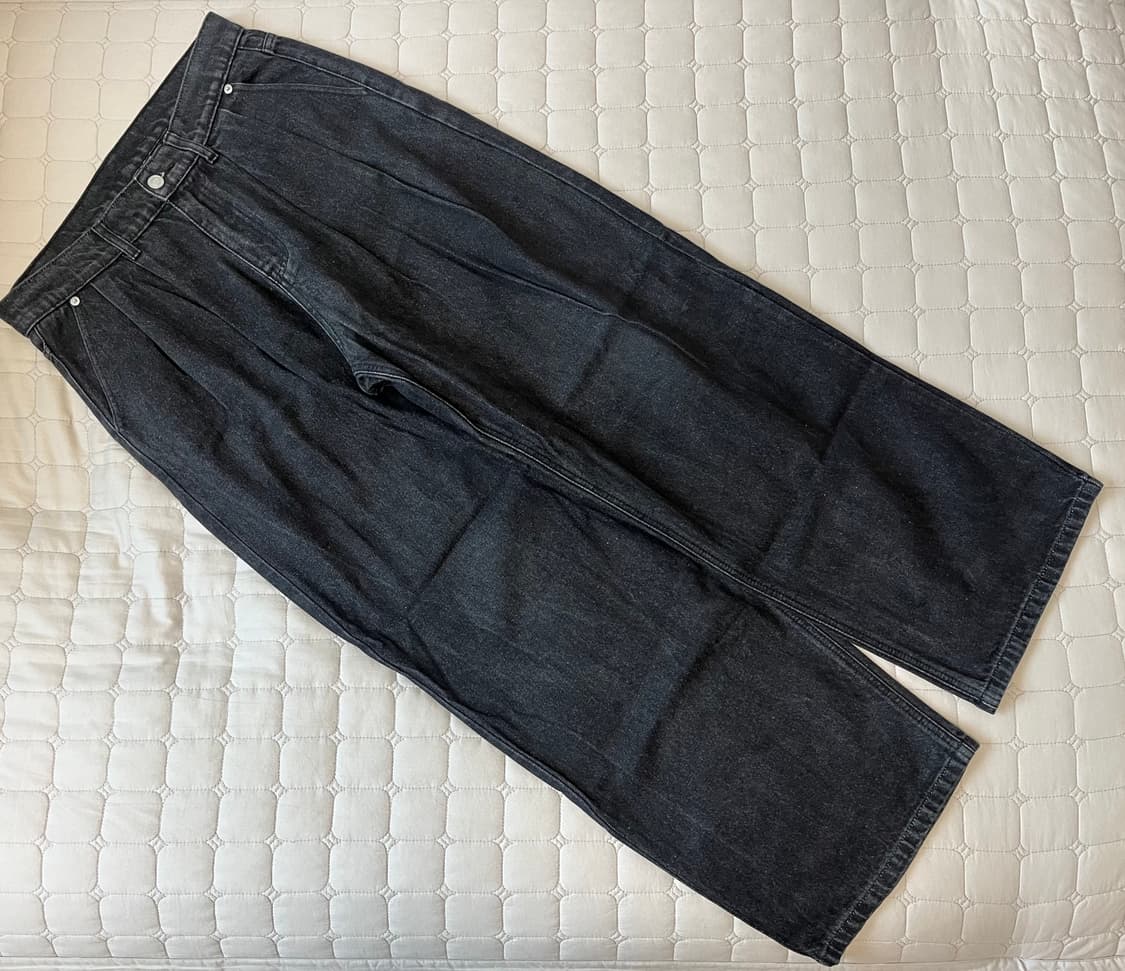 가까이유니언즈 투턱 와이드 데님 팬츠 블랙 L 상품이미지1