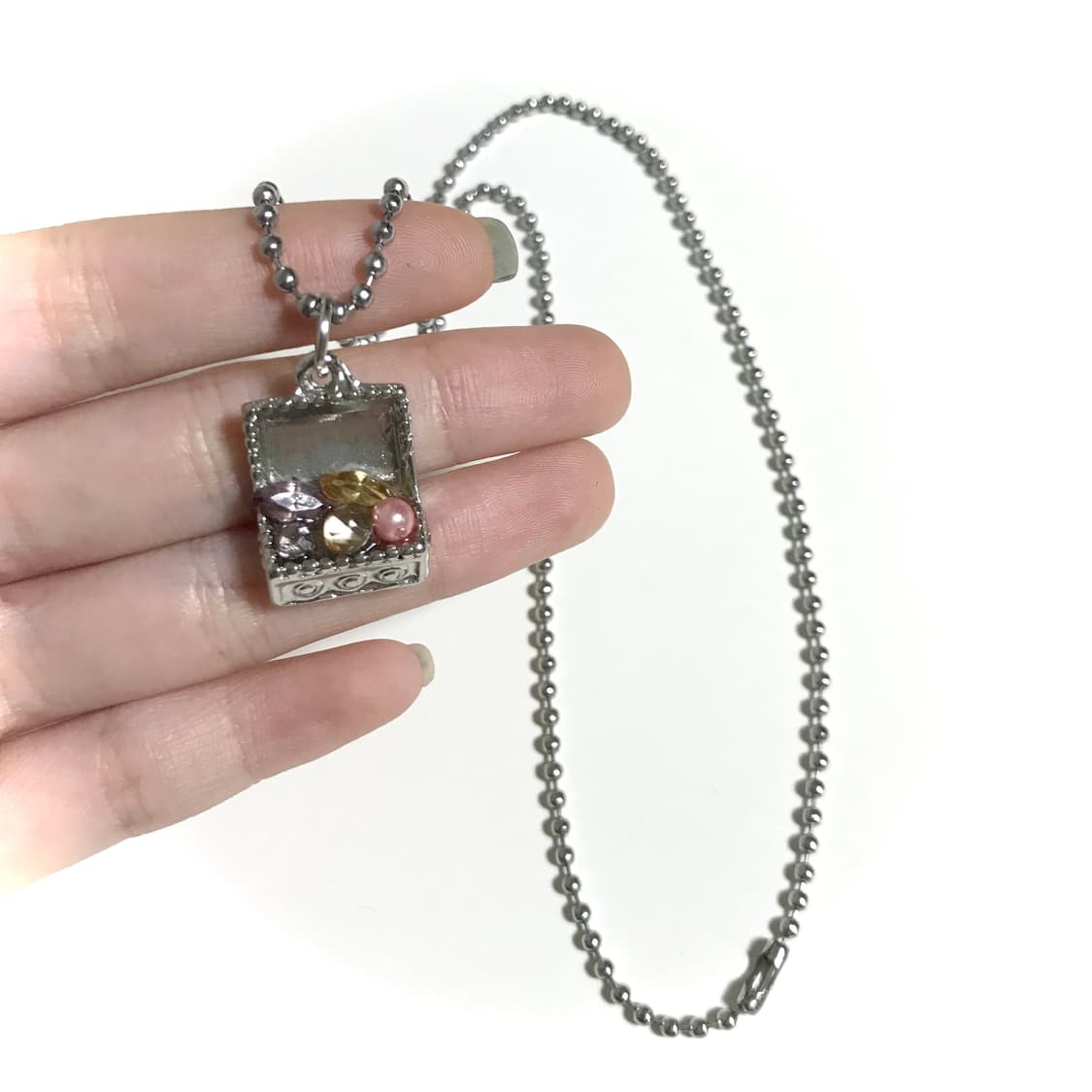 빈티지 보석함 y2k 헤이세이 갸루 써지컬스틸 볼체인 목걸이 상품이미지3