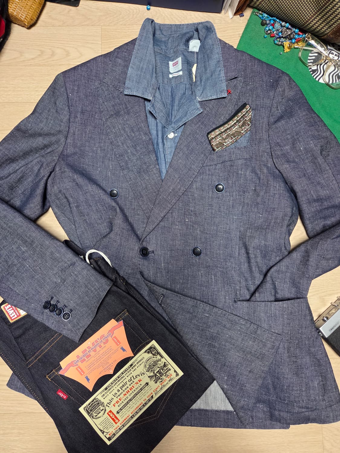 (새상품)ATP(ITALY) (세트)데님 더블브레스티드 셋업 자켓 블 상품이미지1