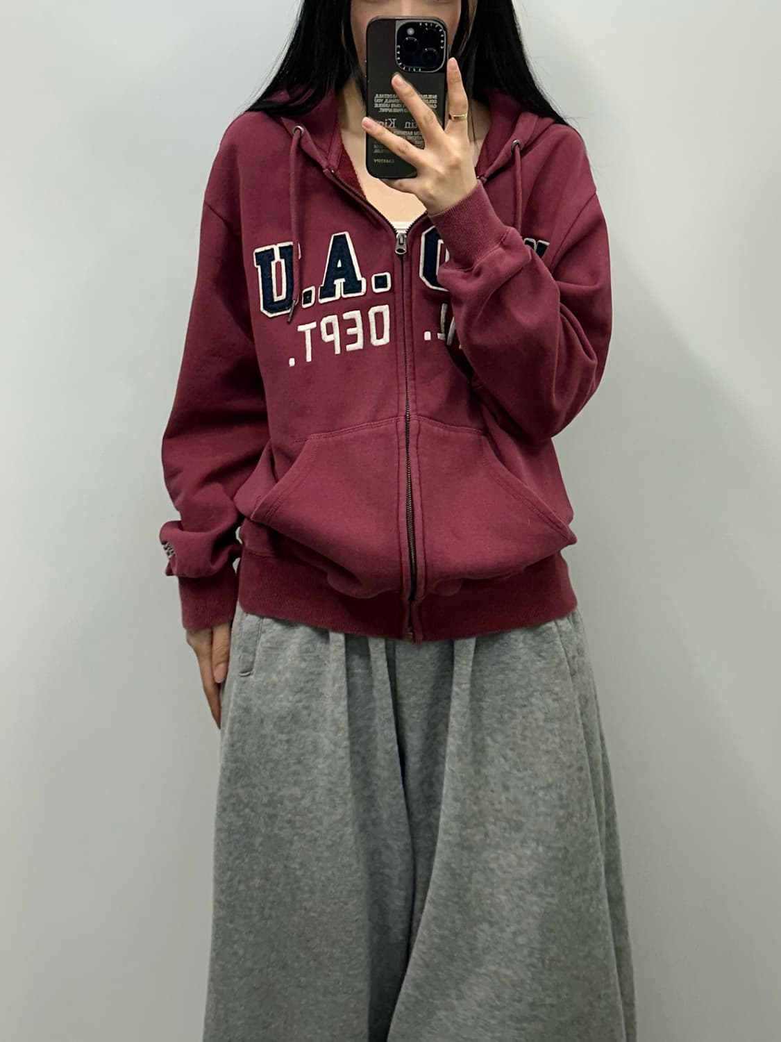 후아유 y2k 와투케 버건디 후드집업 상품이미지1