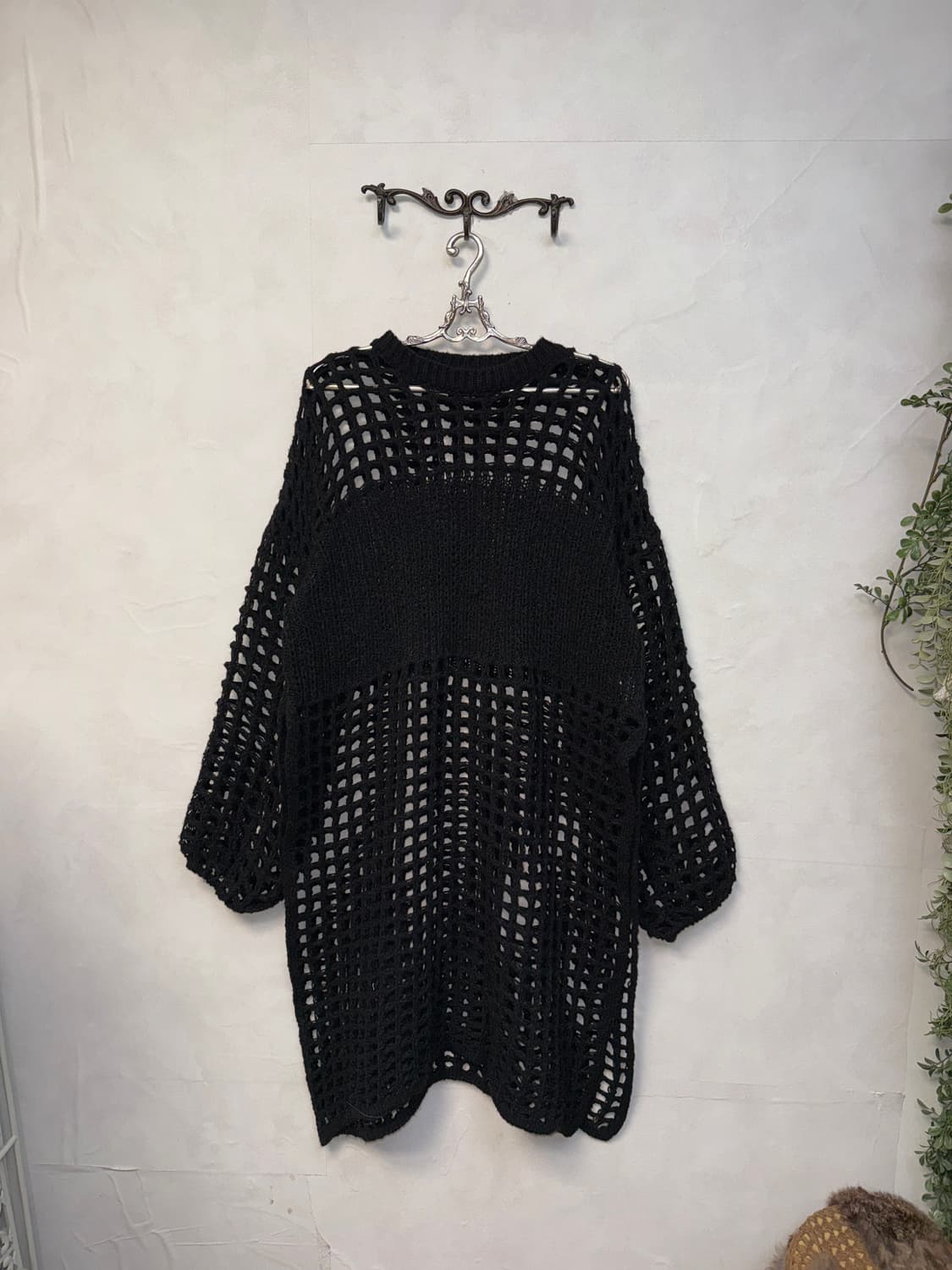 Black grunge slit net loose knit ops 상품이미지4
