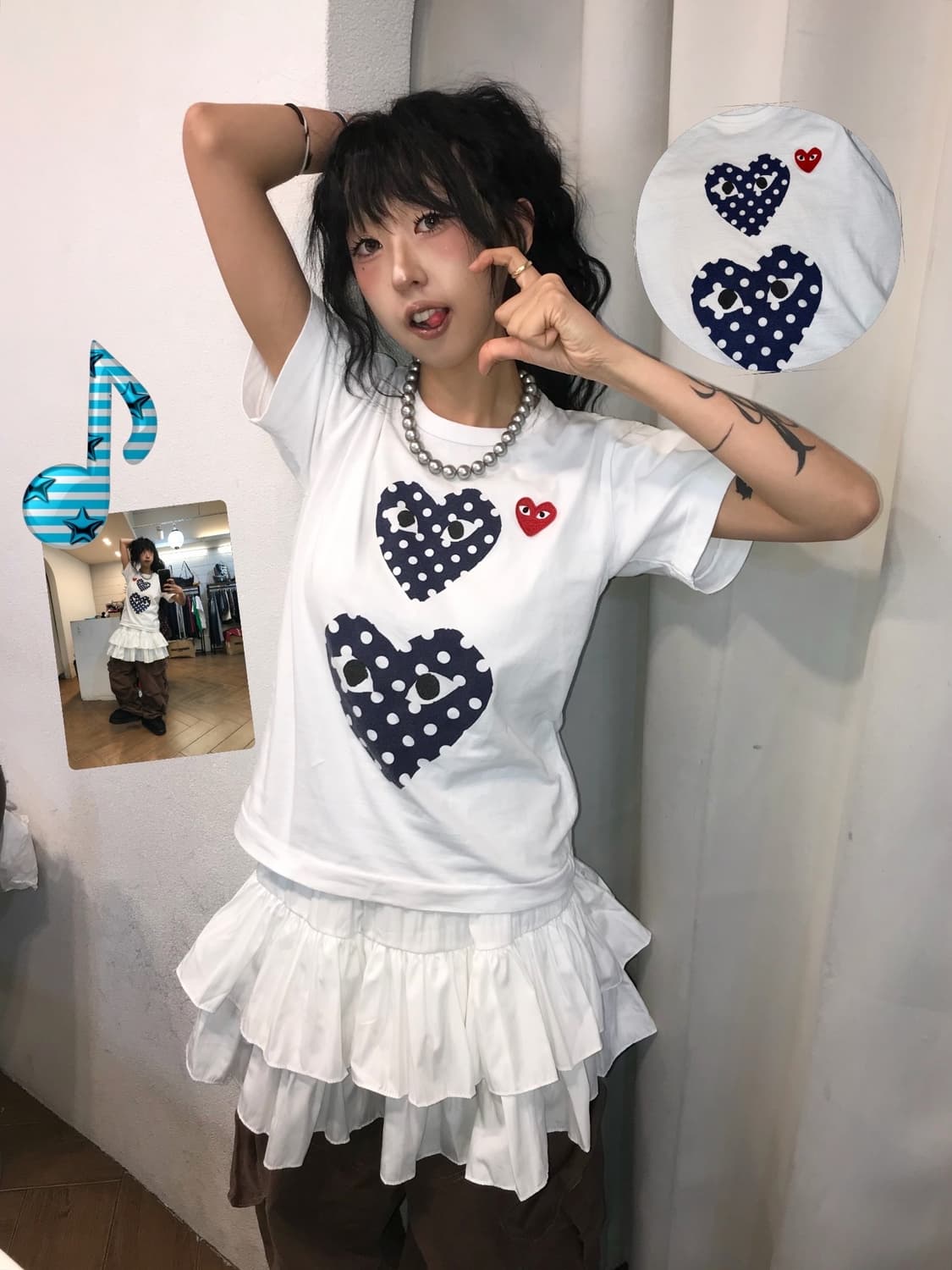  꼼데가르송 더블 하트 도트 프린팅 티셔츠 상품이미지1