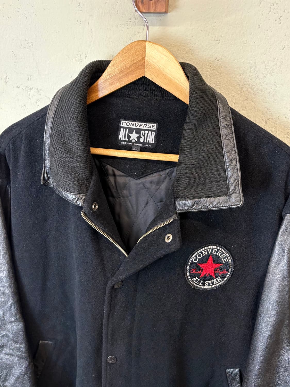 컨버스 90s 빈티지 빅로고 레더 바시티 자켓 상품이미지5