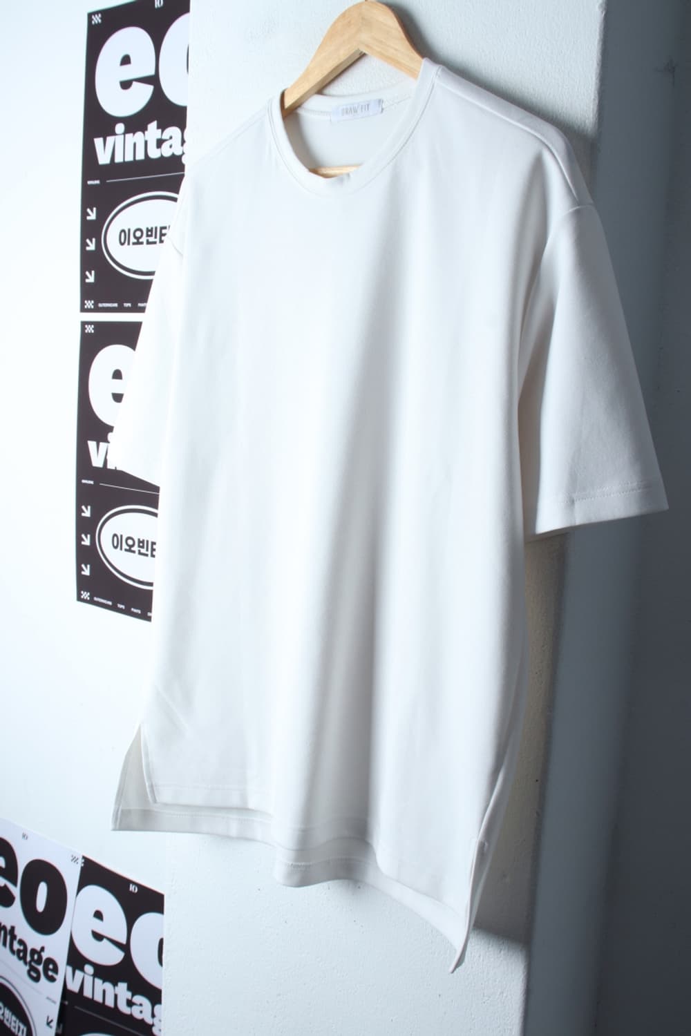 (L-2XL) 드로우핏 반팔 티셔츠 오버핏 화이트 무지 폴리-H32369 상품이미지1