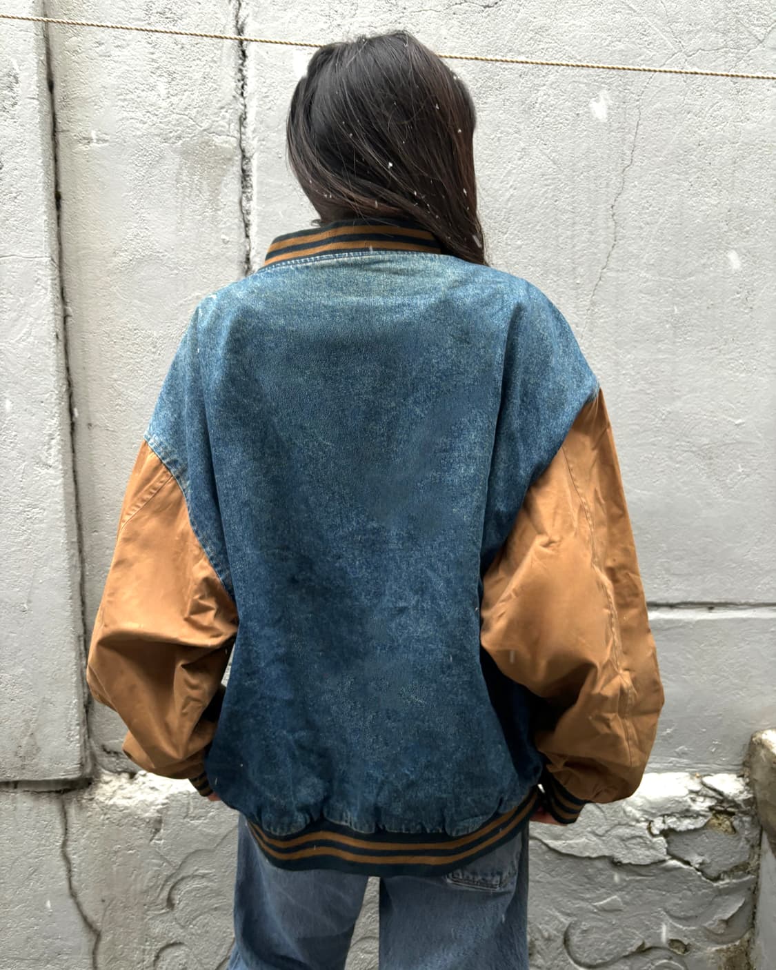 90s old vintage denim varsity jacket 상품이미지5