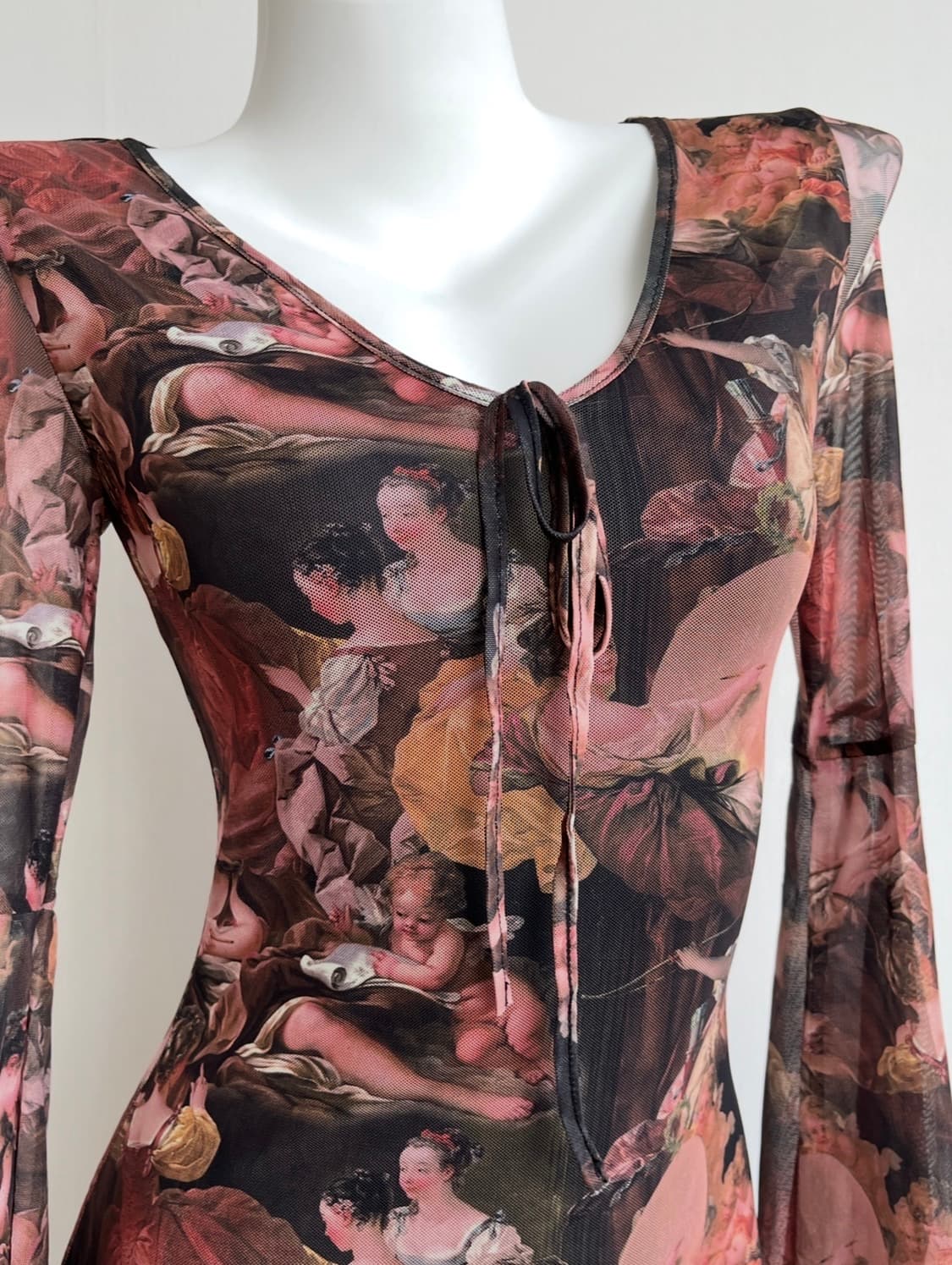 클래식 아트 프린팅 시스루 원피스 상품이미지2