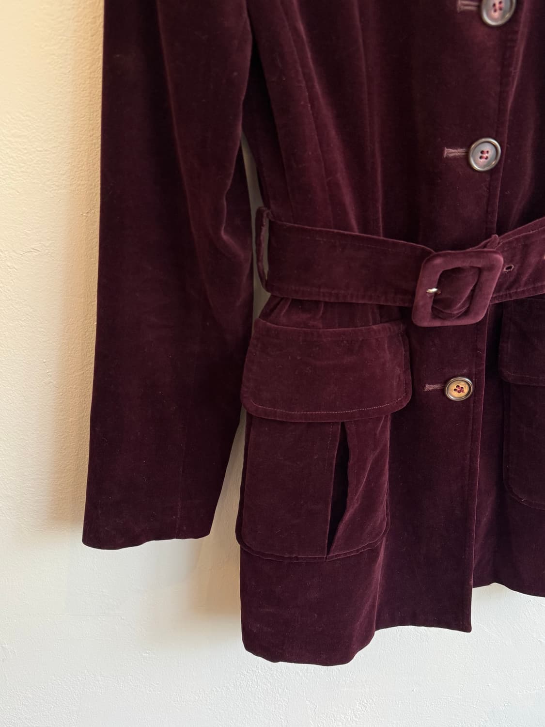 버건디 벨벳 벨티드 자켓 상품이미지4