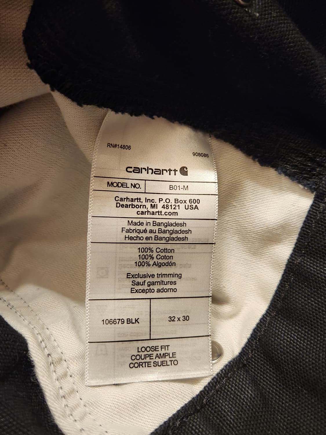 칼하트 B01 블랙 32/30 상품이미지7