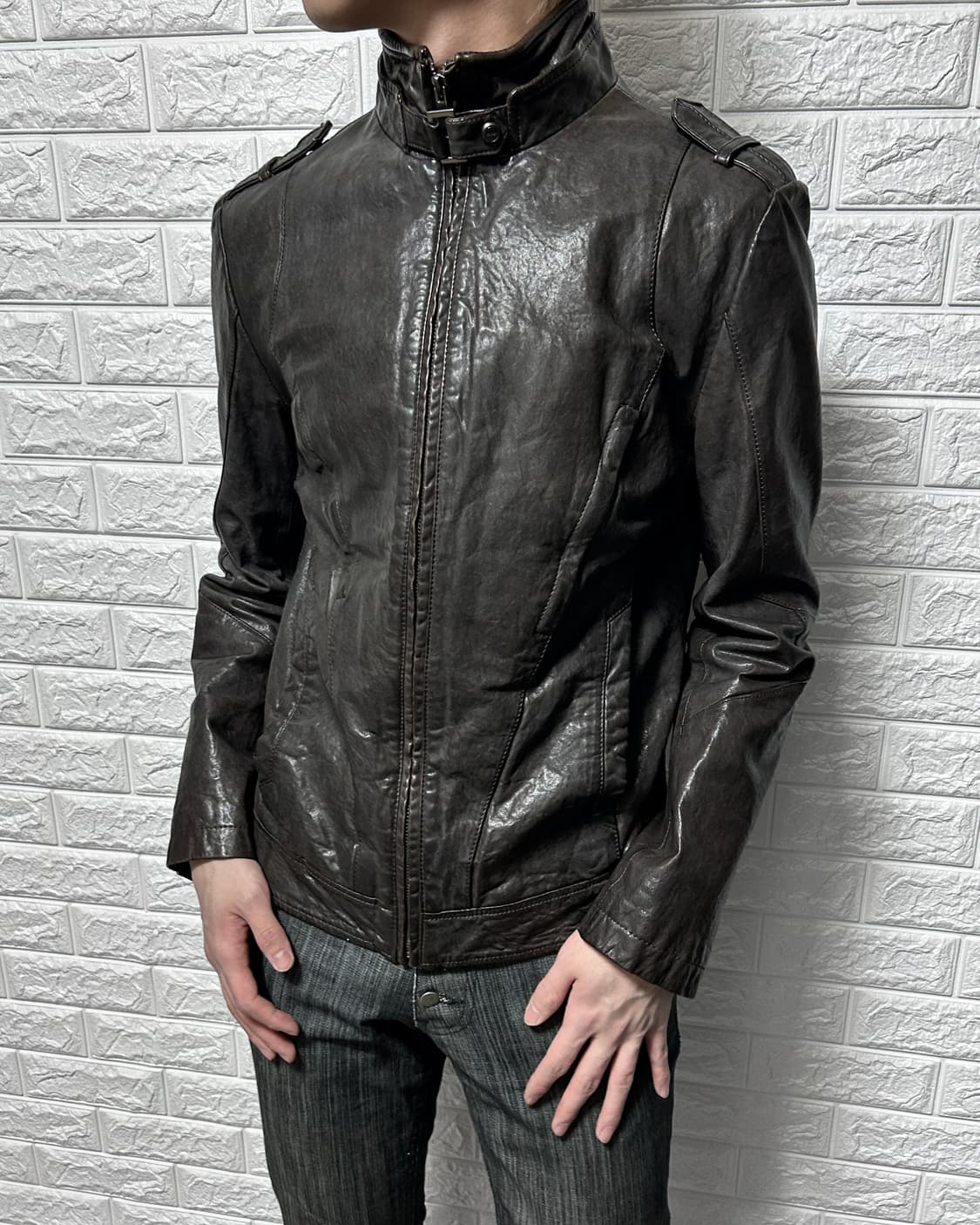 오일 텍스쳐 램스킨 자켓 상품이미지1