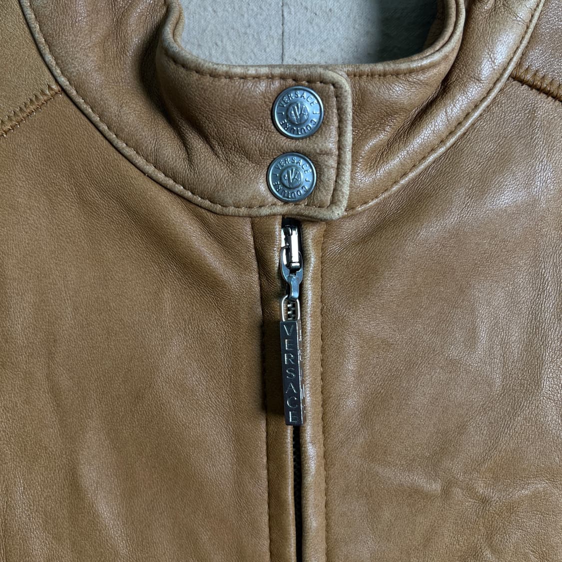 베르사체 진스 카라멜 모토 레더 자켓 S 상품이미지7