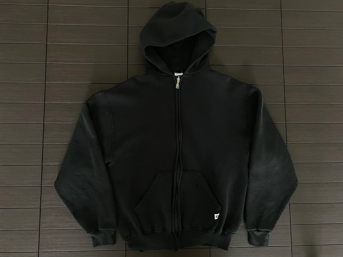 (M) 90s 빈티지 러셀 후드집업 블랙 상품이미지1