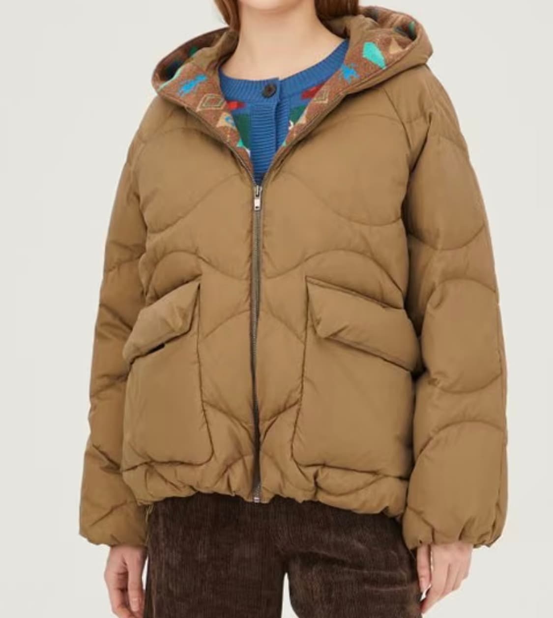 새상품) 베네통 라고 니트 단작 후드 구스 패딩 42 상품이미지1