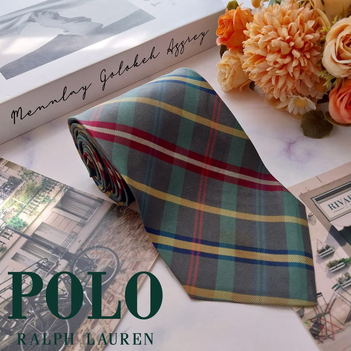 폴로 랄프로렌 넥타이 그린 9.2cm A+등급 K2604 상품이미지2