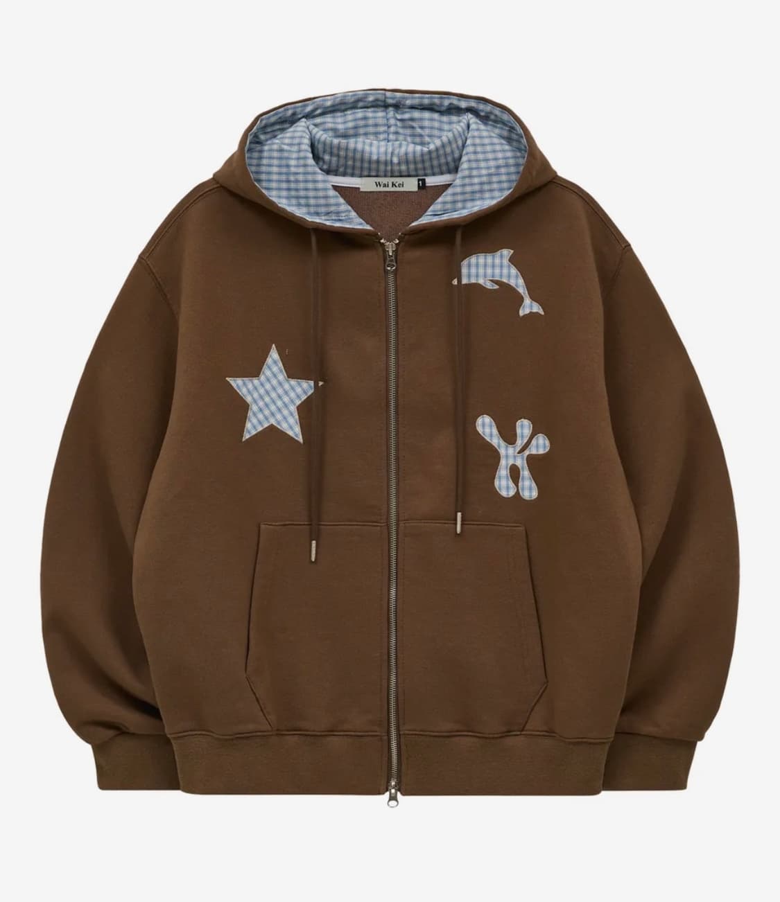 와이케이 스타 돌핀 체크 아플리케 후드 집업 브라운 상품이미지1