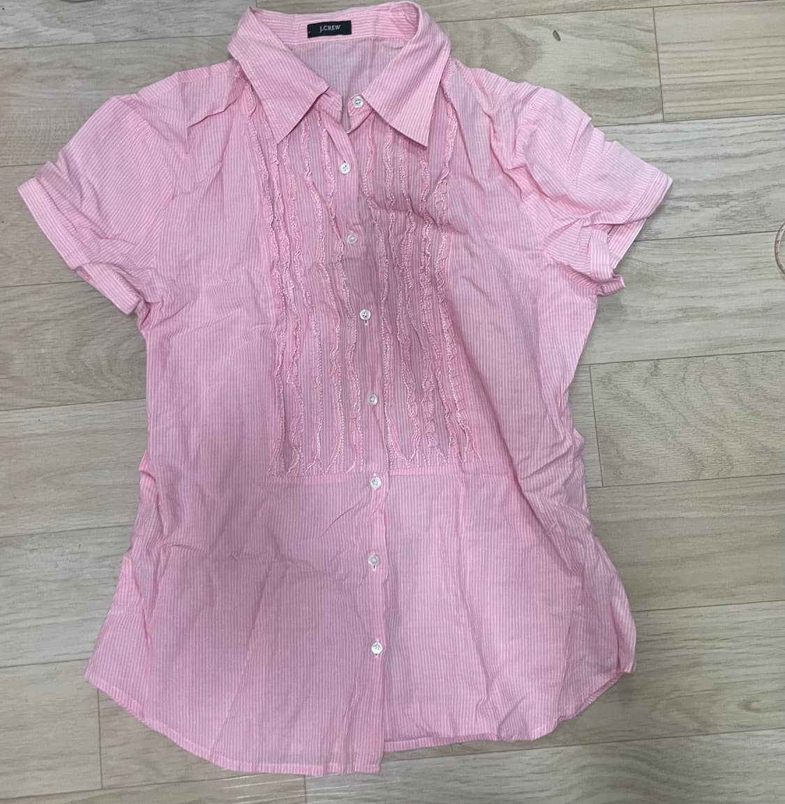 반팔셔츠 귀여운 셔링디테일 분홍핑크 상품이미지1