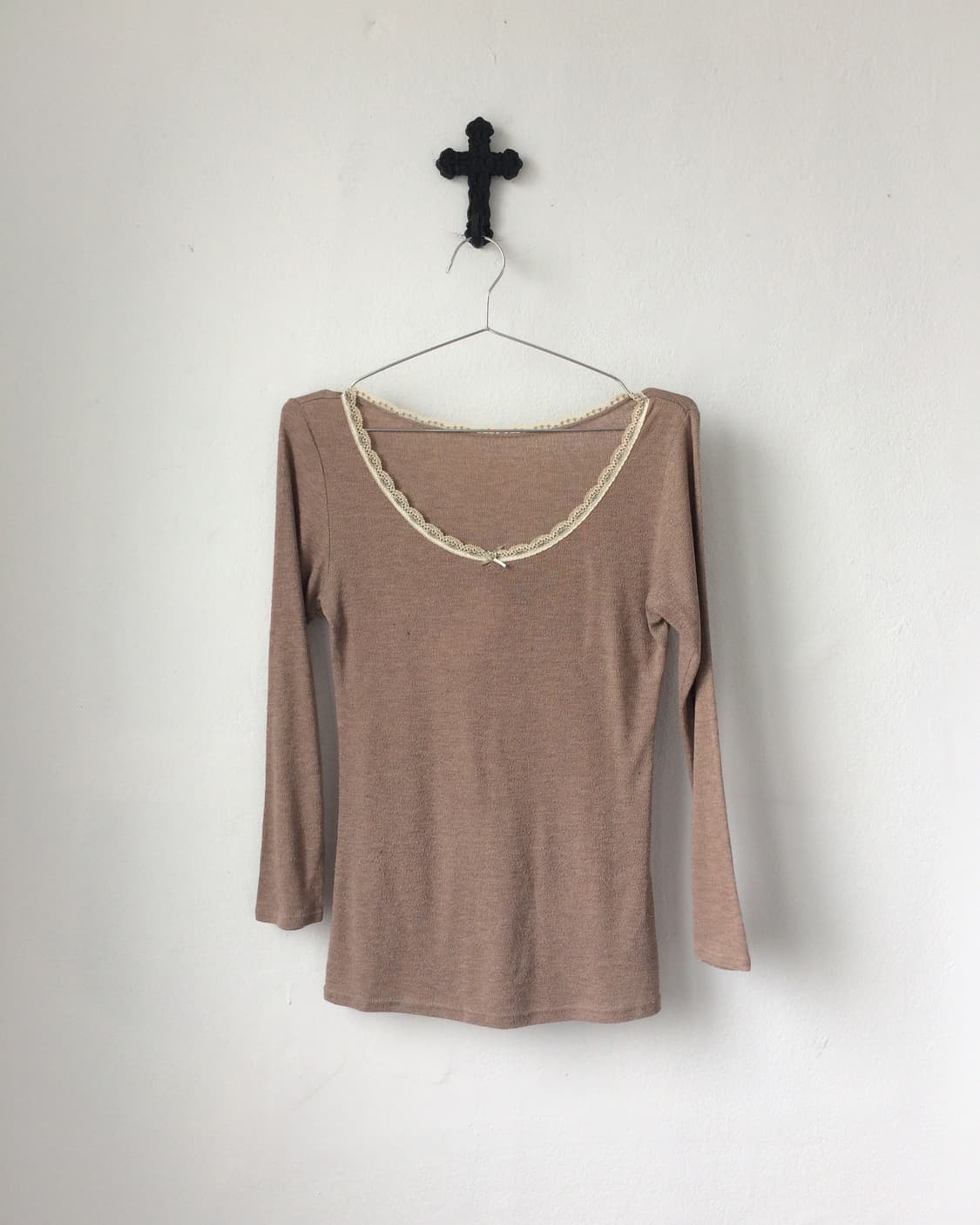 Ribbon lace trimming knit sleeve 상품이미지2