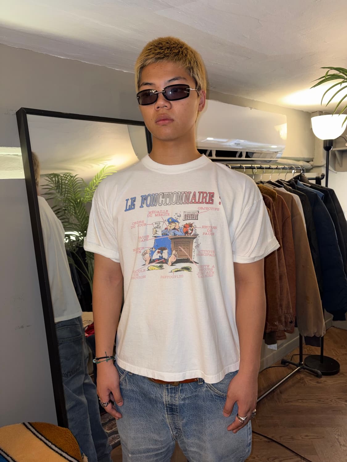 90‘s France humor cartoon print T-shirt 상품이미지1