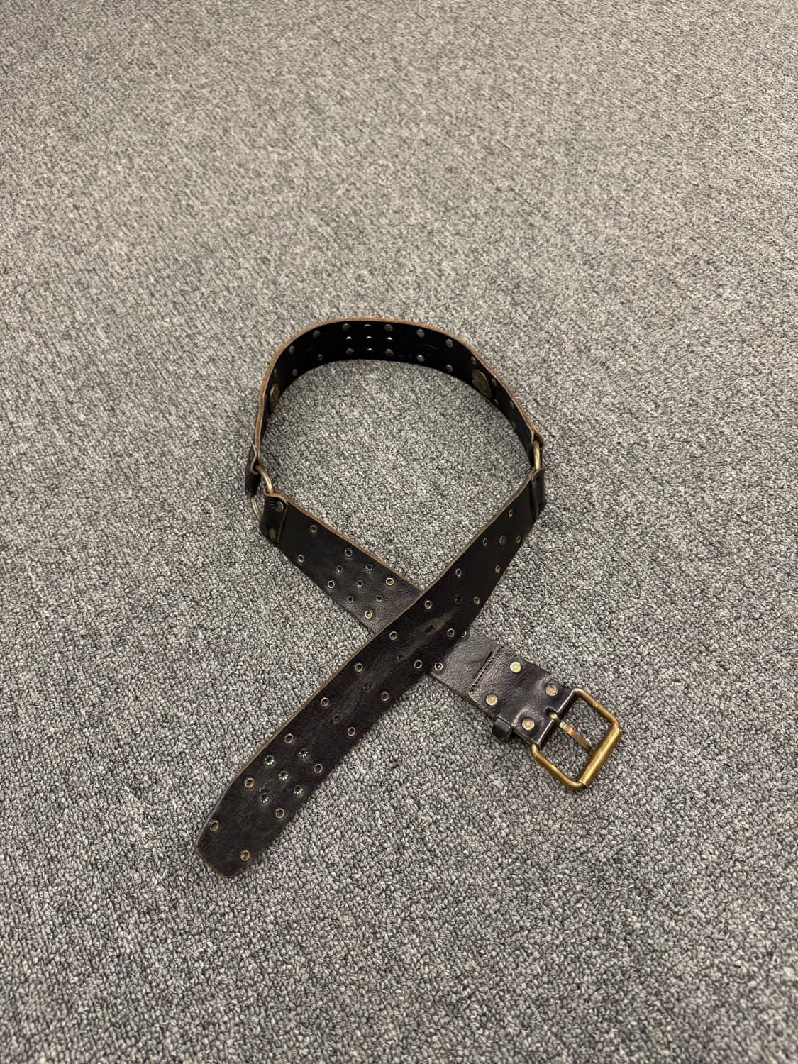 Vintage 패턴 스터드 웨스턴 O링 블랙 가죽벨트 상품이미지5