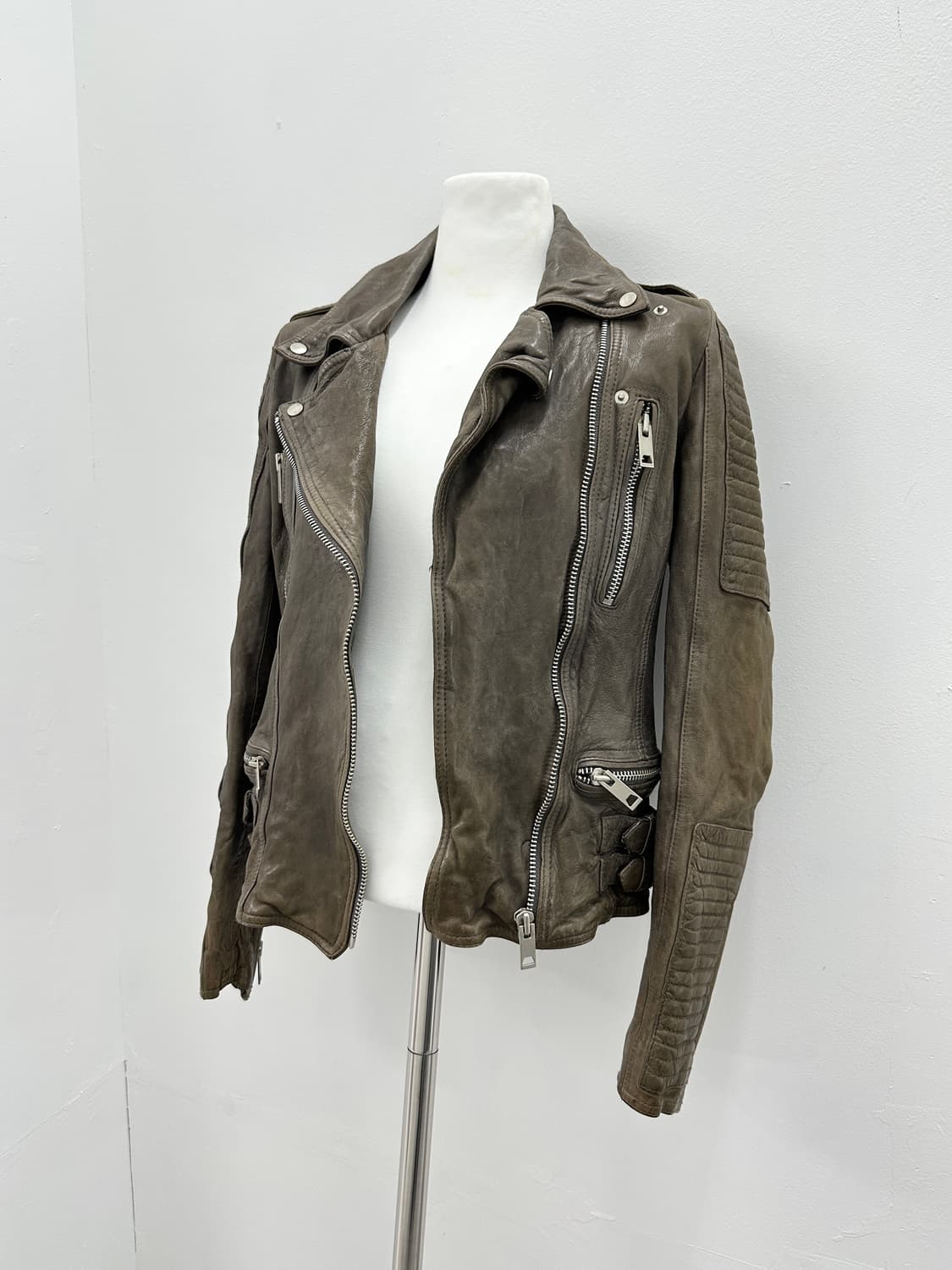 Vintage ash lambskin leather biker jacke 상품이미지9