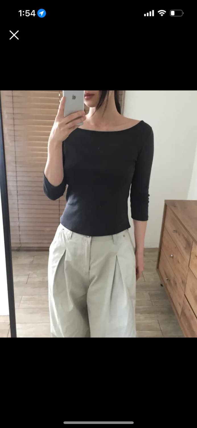 7부 보트넥 티셔츠 차콜 먹색 상품이미지1