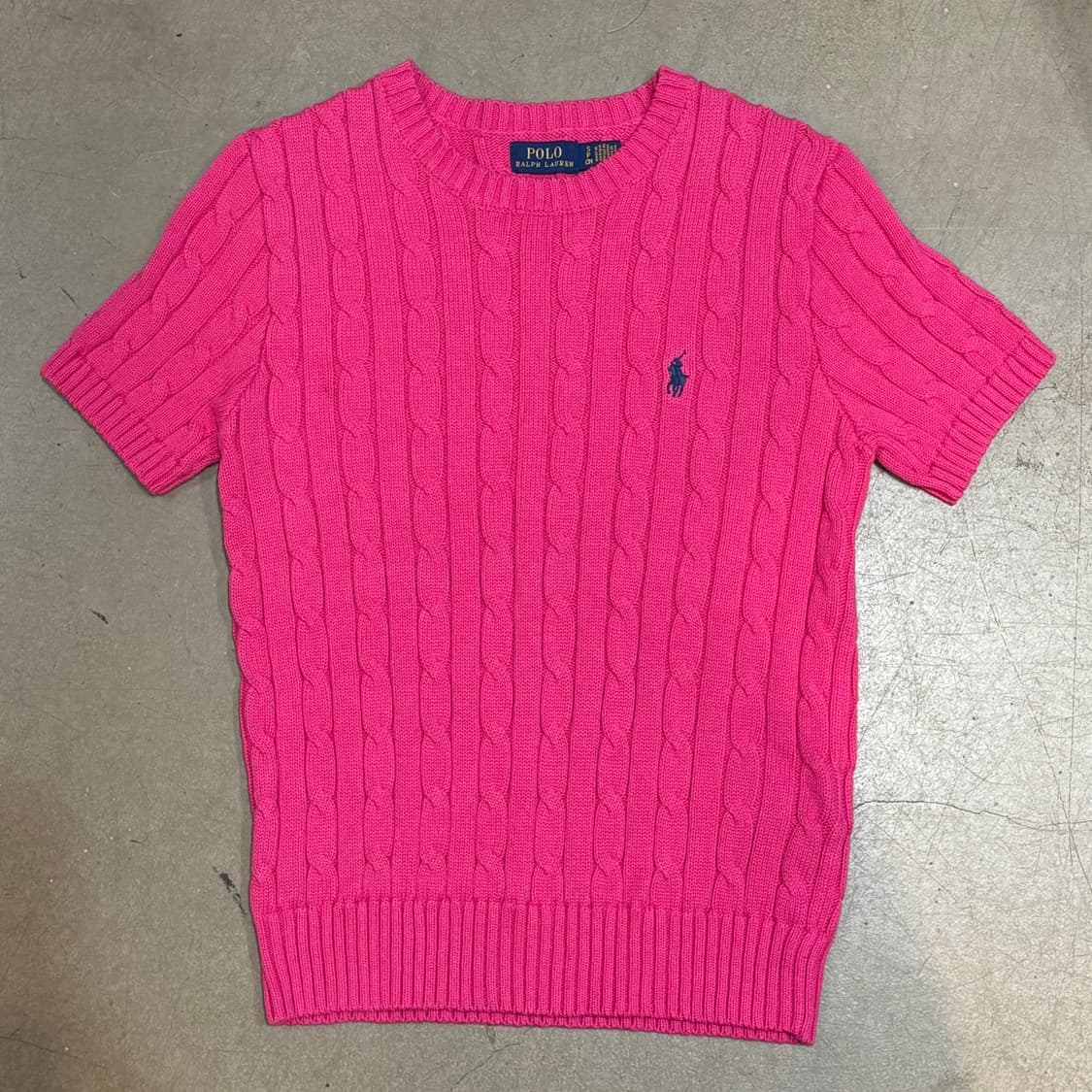 S 폴로랄프로렌 여성용 핑크 케이블 반팔 니트  상품이미지2