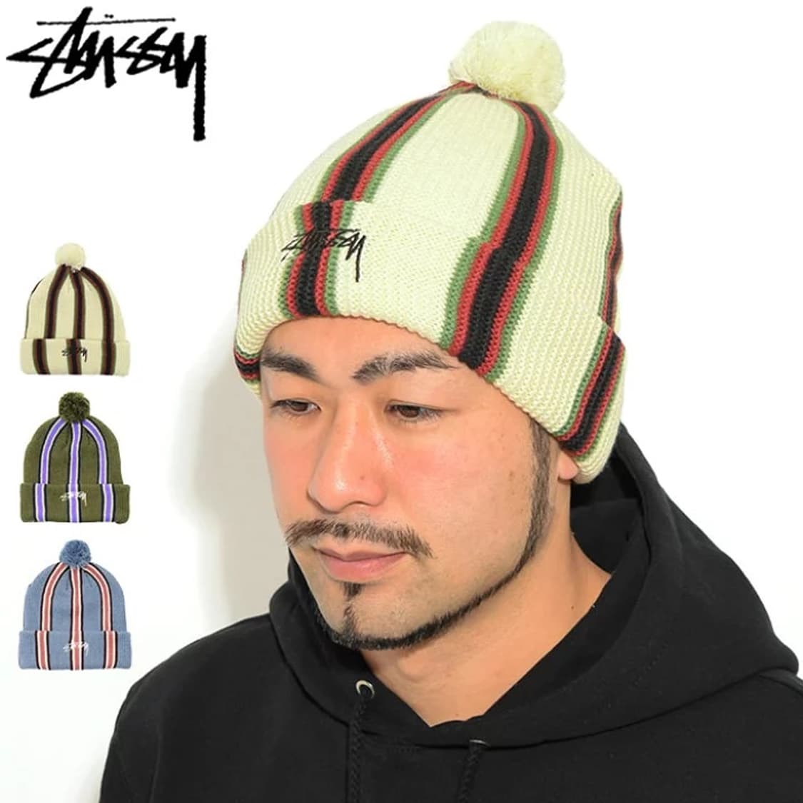 스투시 Stussy 스트라이프 폼 비니 에크루 방울비니 상품이미지7