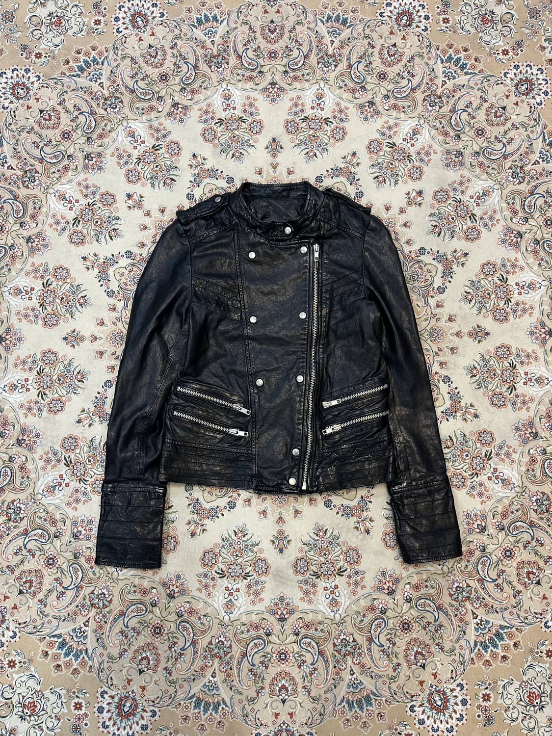 빈티지 사선 멀티지퍼 양가죽 자켓 상품이미지1