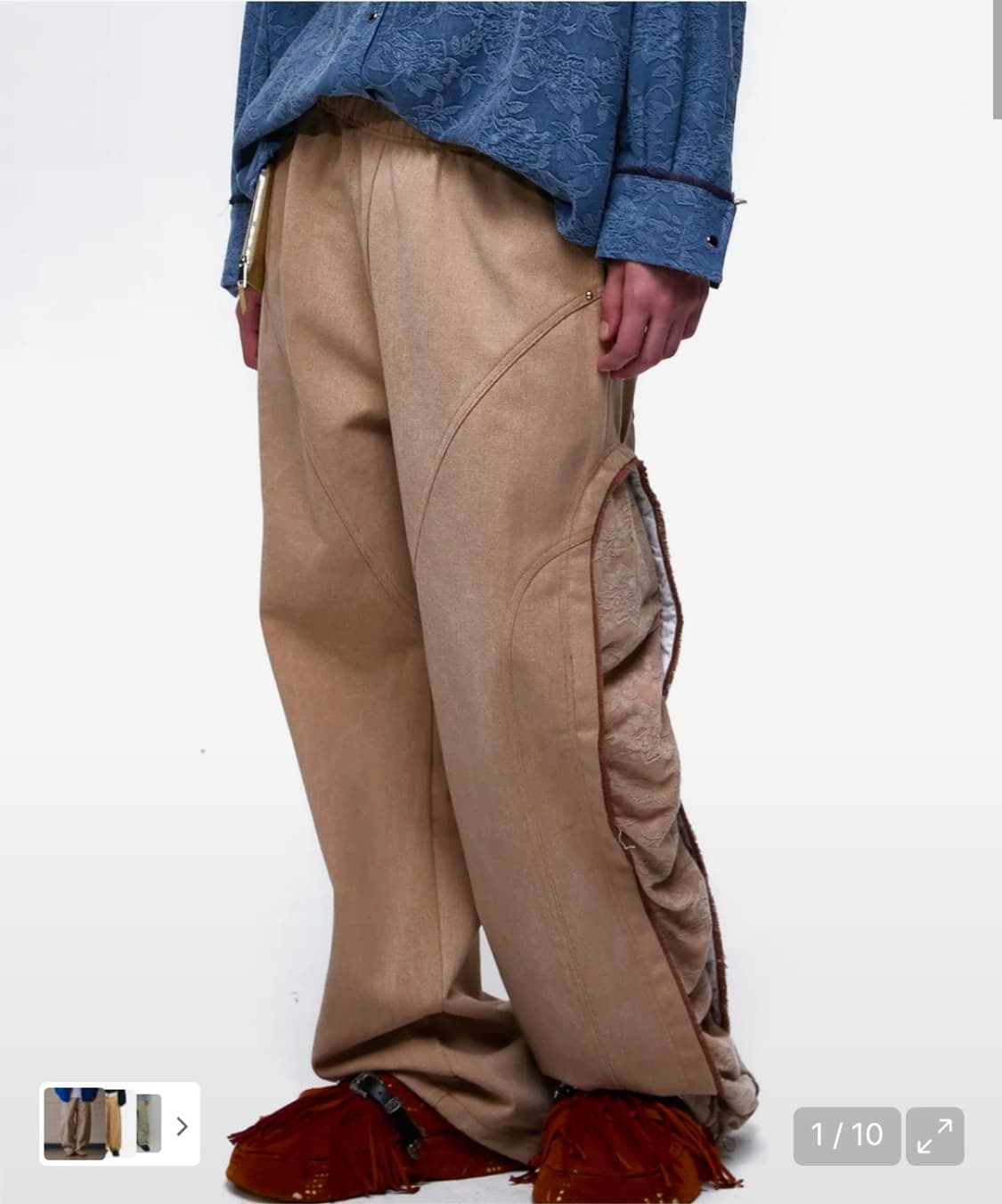 INCISION JACQUARD MIXED PANTS - BEIGE 상품이미지1