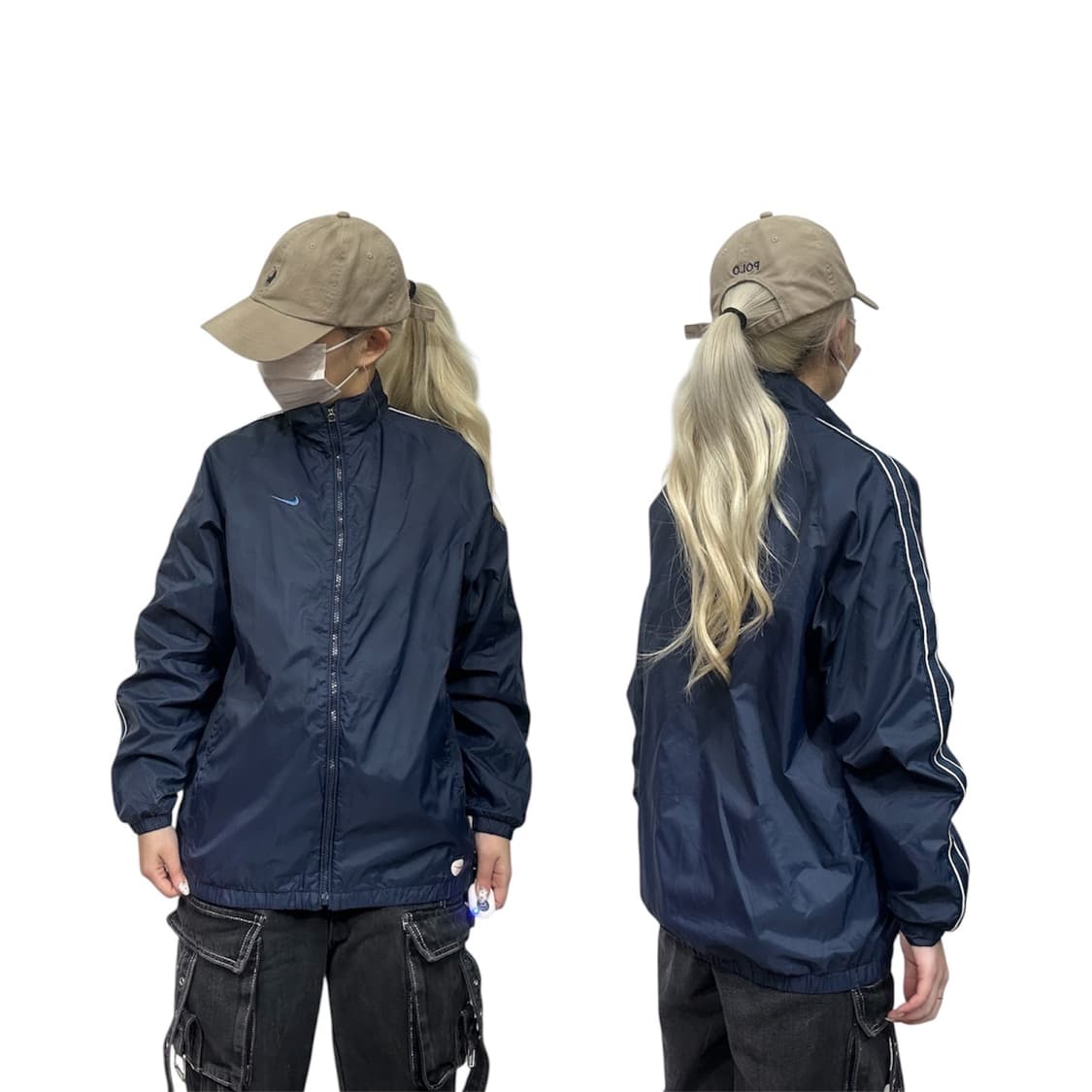 00s 나이키 네이비 화이트 사이드 라인 올드스쿨 바람막이 트랙 자켓 L 상품이미지1
