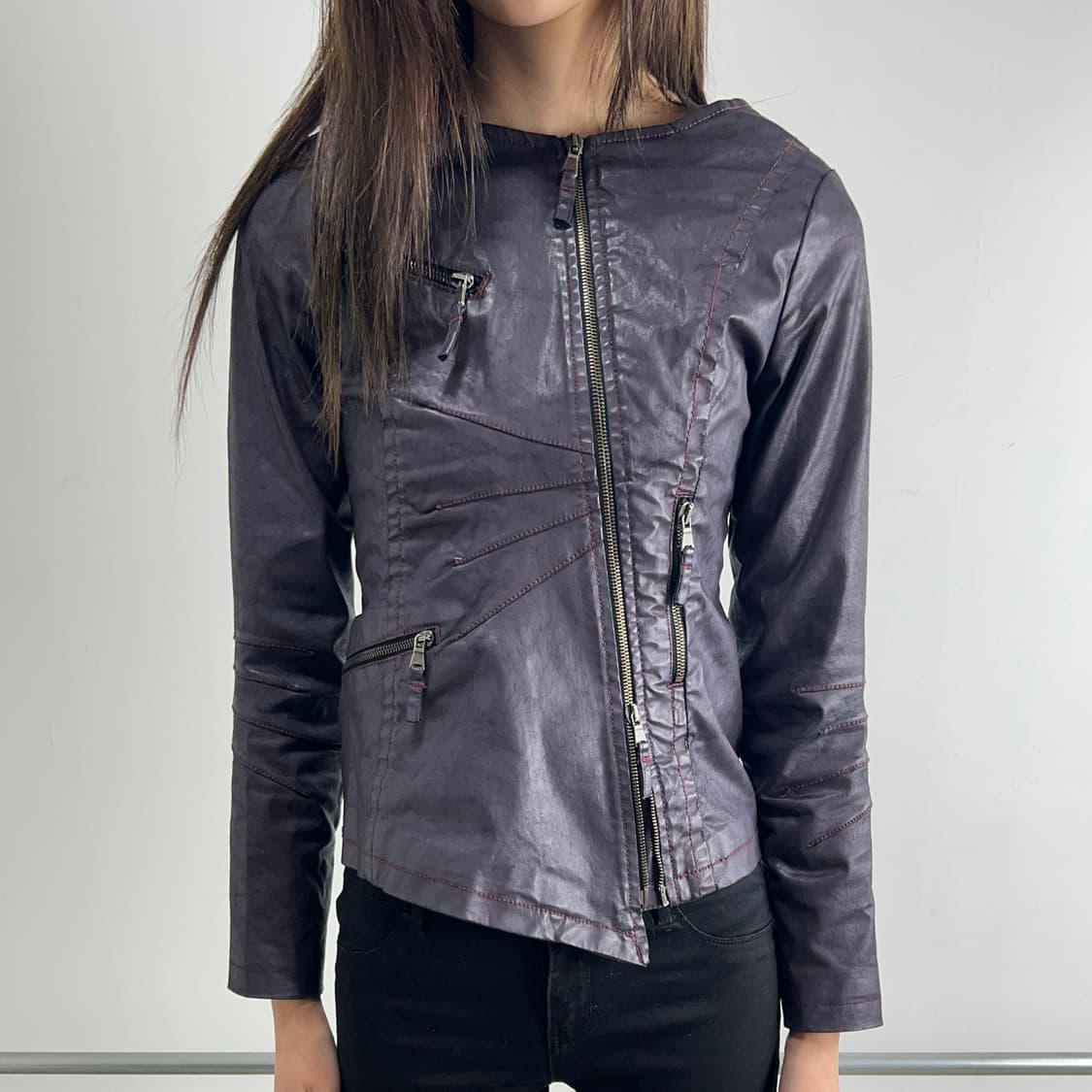 BRAY STEVE ALAN 비대칭 코팅 라이더 자켓 상품이미지2