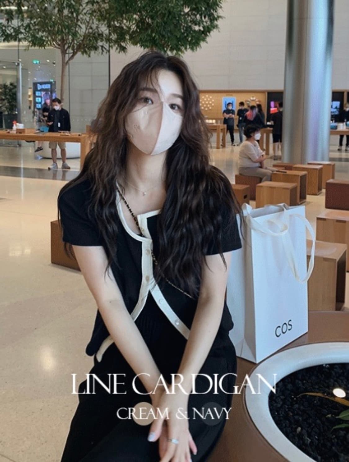 슬로우앤드 너티 스퀘어 골지가디건 네이비 반팔 봄옷 니트 상품이미지2
