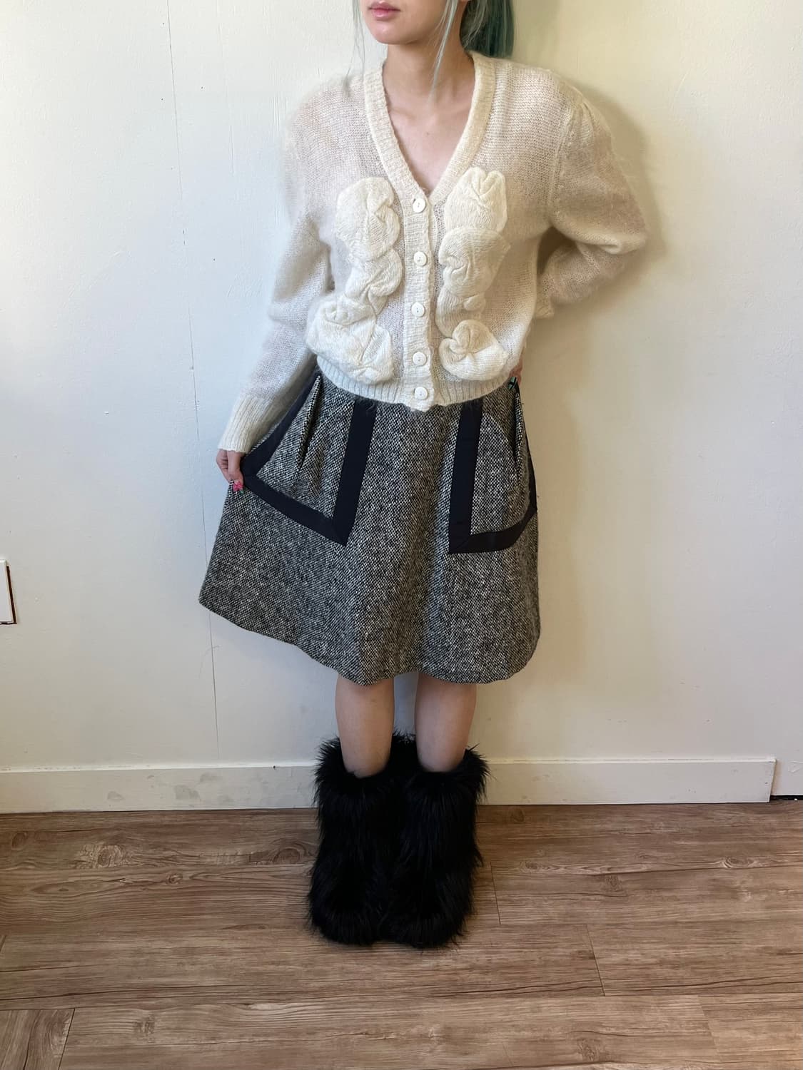 FILF’eE 셔링 패치 울 가디건 상품이미지6