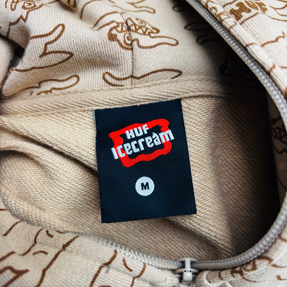 BBC X HUF 러닝독 멀티로고 베이지 풀오버 후드집업 M 상품이미지7