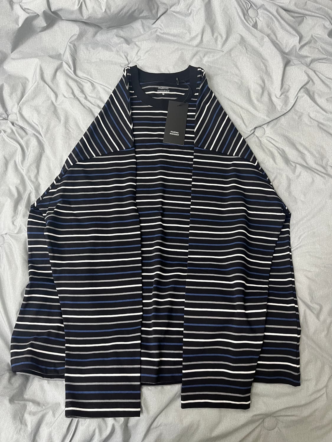 무신사 스탠다드 / 스트라이프 릴렉스드 티셔츠 블랙블루 / 2XL 상품이미지1