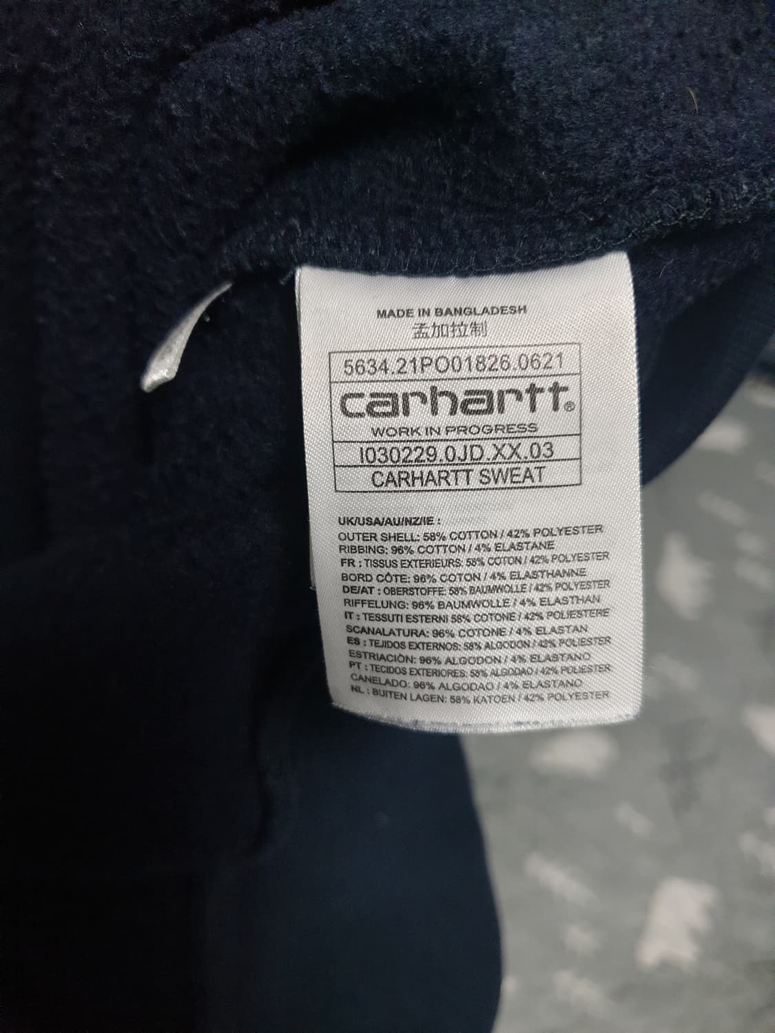칼하트 WIP (윅스아웃제품) 기모 맨투맨 네이비 (M) 상품이미지4