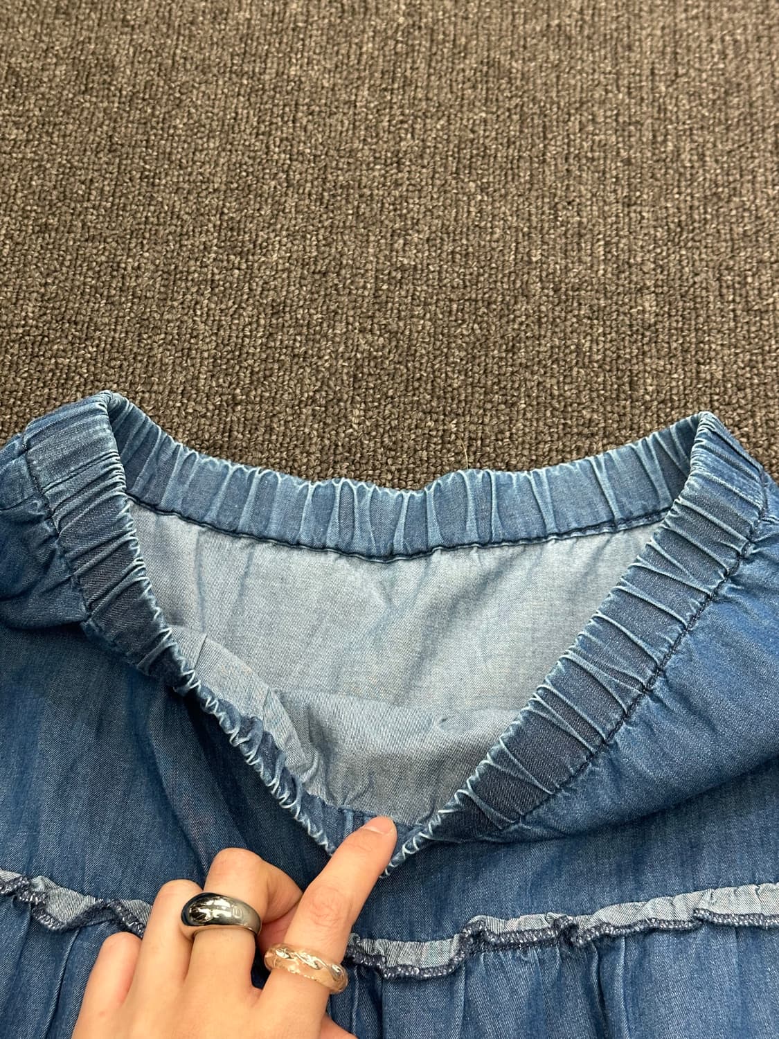 OS)Japanese vintage 프릴 디테일 밴딩데님 미니 스커트 상품이미지3