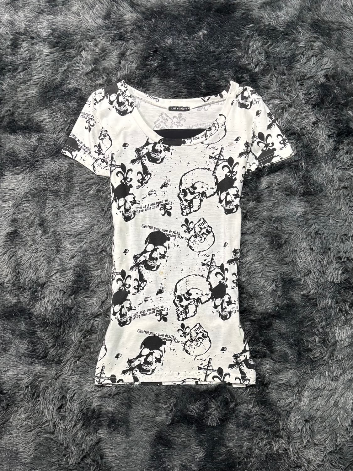 Lazy Daisy 해골 프린팅 백슬래시 컷아웃 반팔 티셔츠 상품이미지2