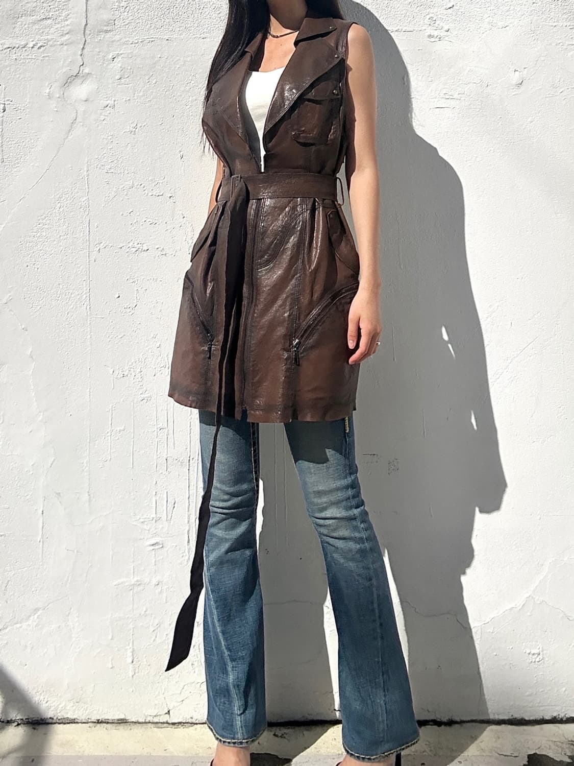 Sheep skin strap vest / brown 상품이미지6