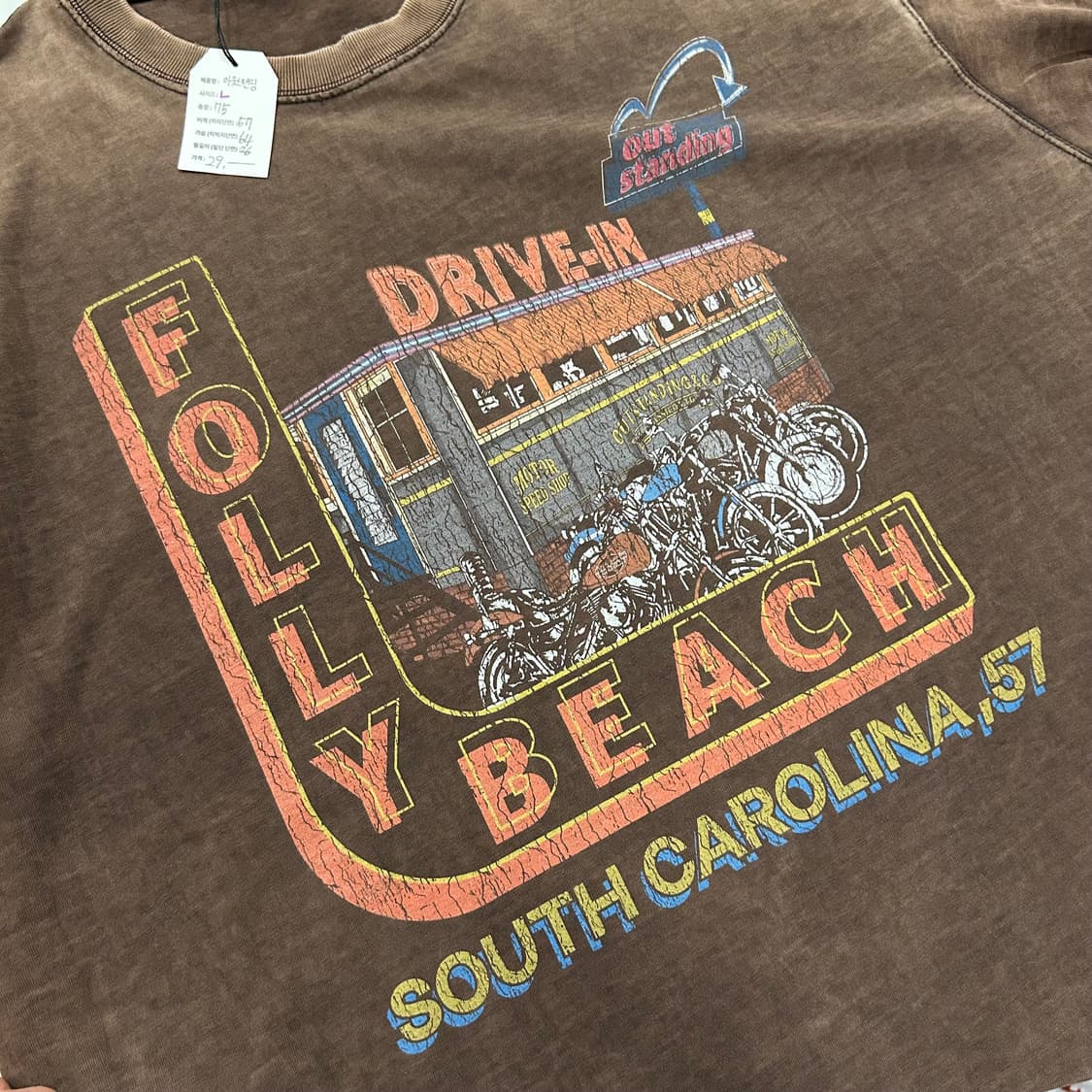 [L] 아웃스탠딩 Folly Beach 브라운 빈티지 반팔 A934 상품이미지6