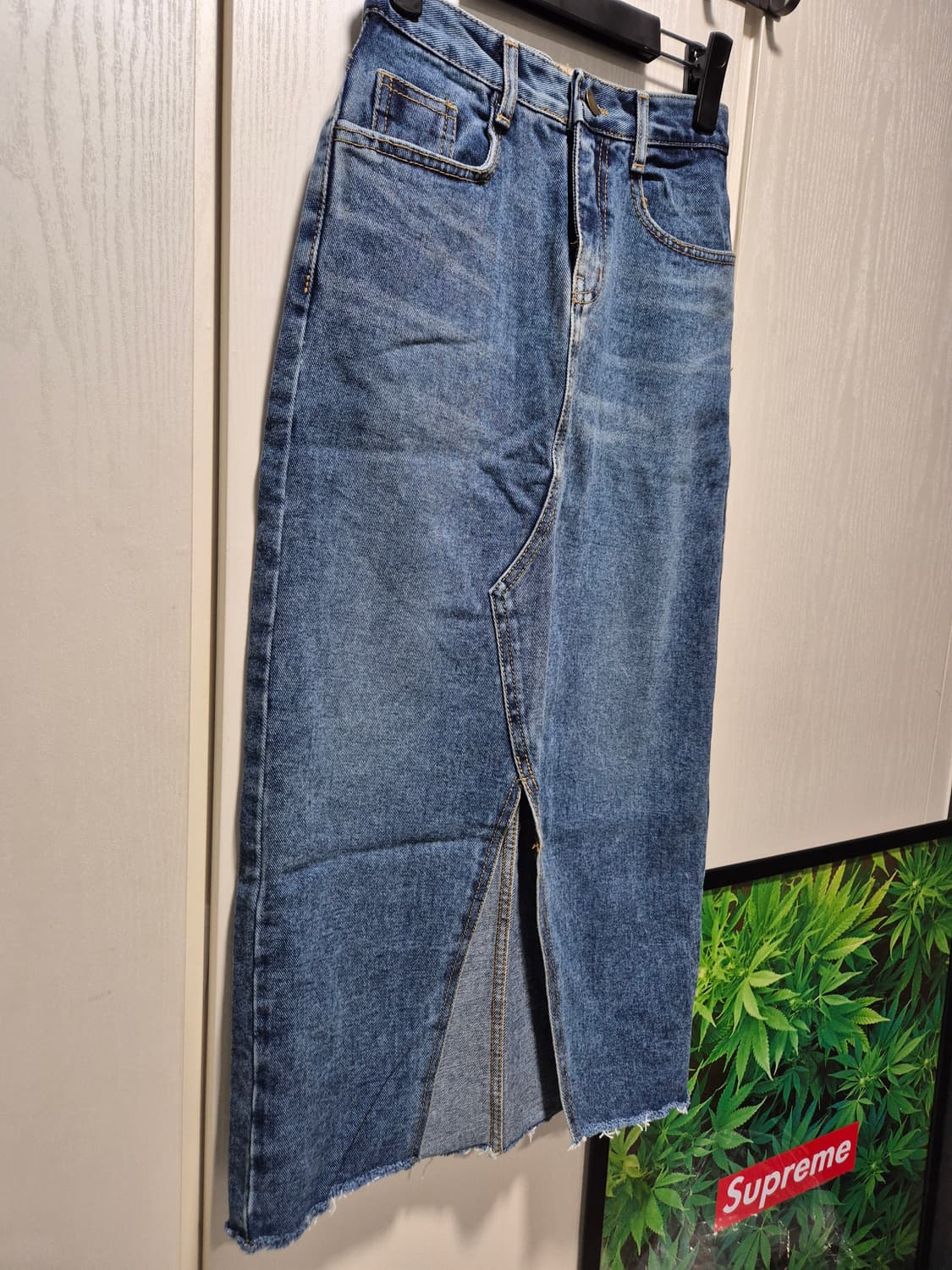 (새상품)vtg 중청 롱 데님 스커트 트임  스커트 상품이미지4