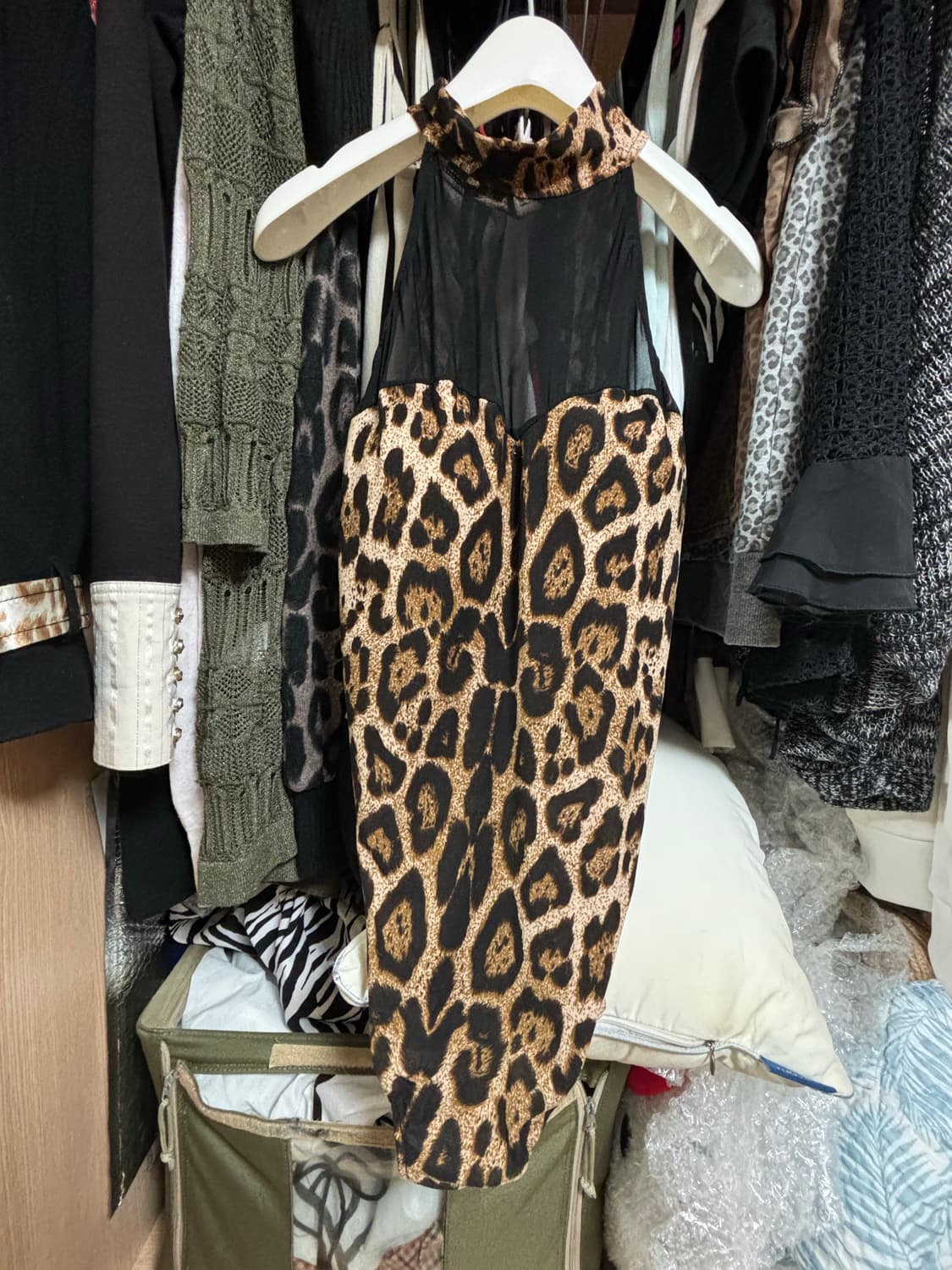 오네갸루 호피 레오파드 바디수트 홀터넥 민소매 시스루 탑 d.i.a.깔 상품이미지1