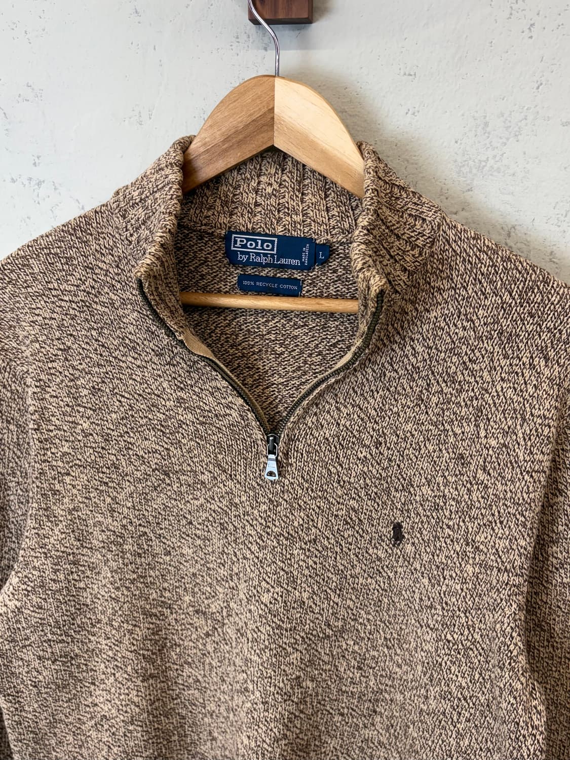 폴로랄프로렌 빈티지 리사이클 코튼 브라운 반집업 니트 상품이미지4