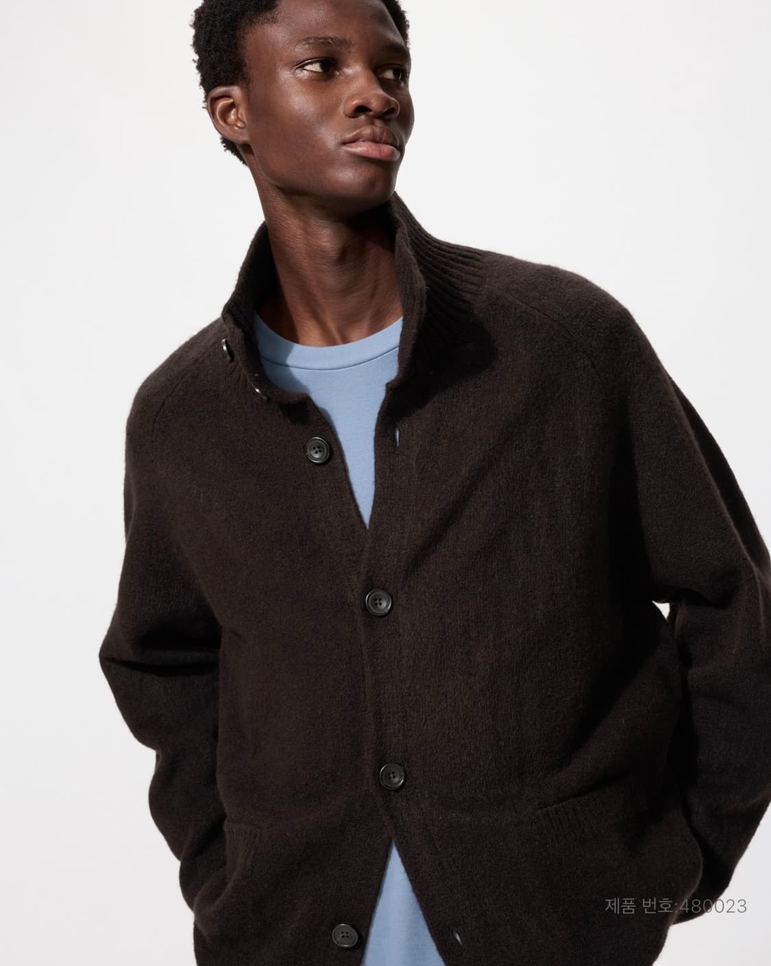 유니클로 수플레얀스탠드칼라가디건 브라운 상품이미지1